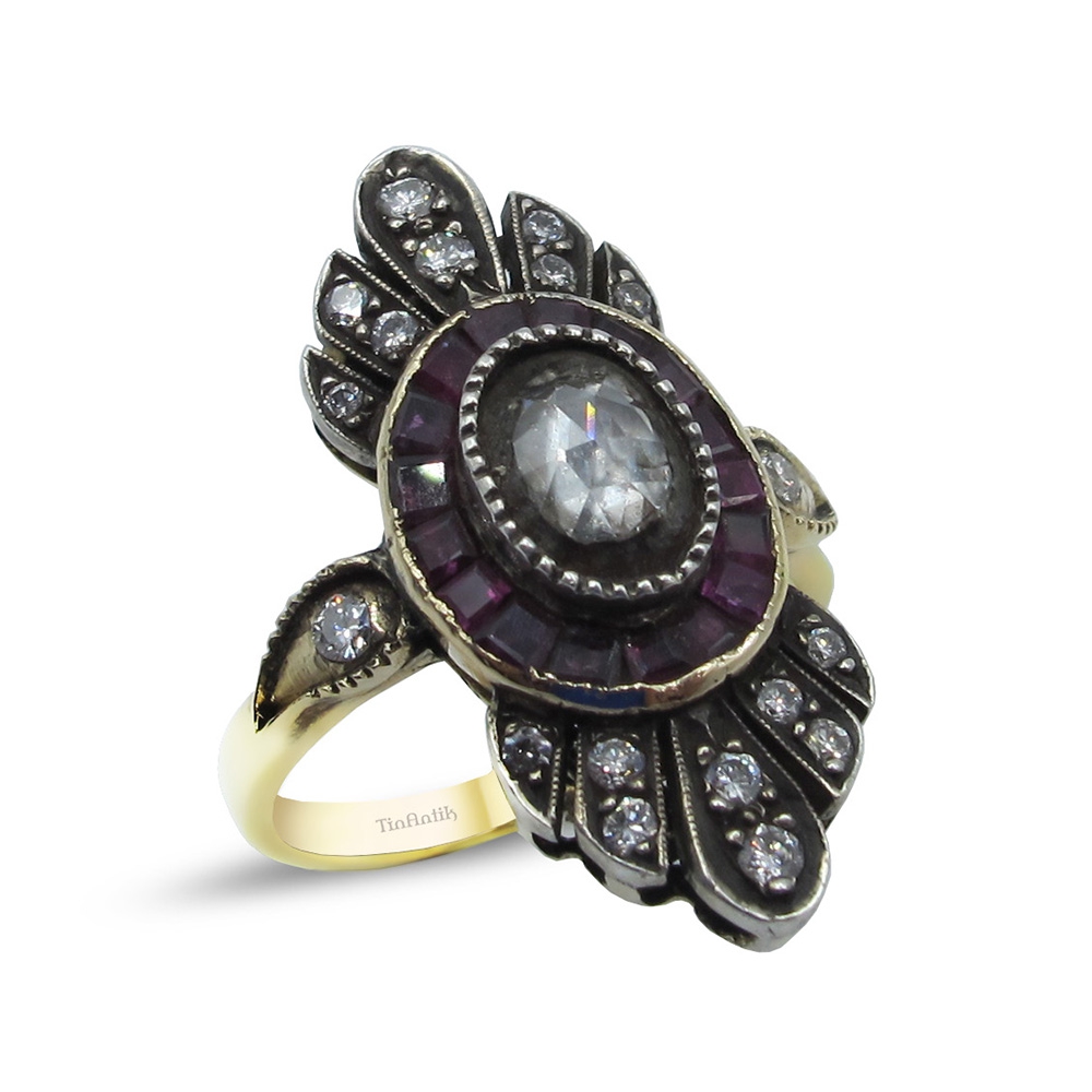 Yakut Pırlanta ve Elmas Taşlı Yüzük