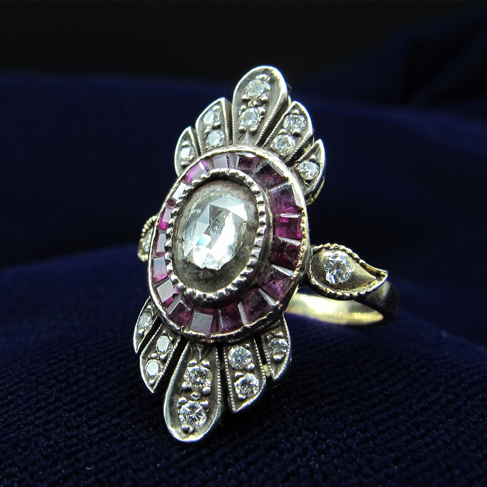 Yakut Pırlanta ve Elmas Taşlı Yüzük